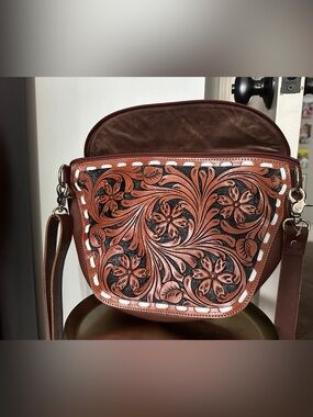 Embossed  Floral Crossbody Bag - Brown